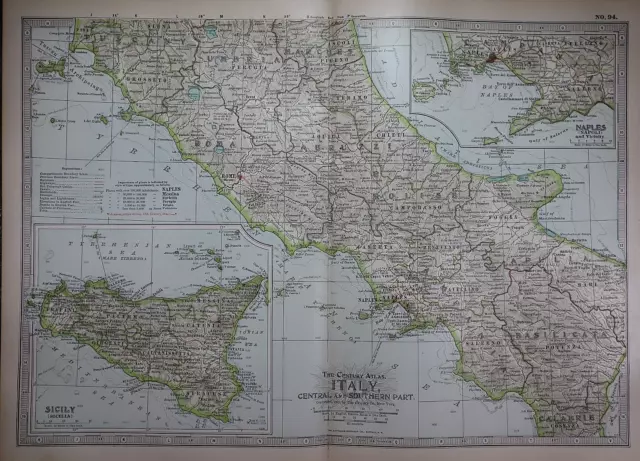 Old 1902 Century Atlas Map ~ CENTRAL & SOUTHERN ITALY ~ (12x16) -#1162