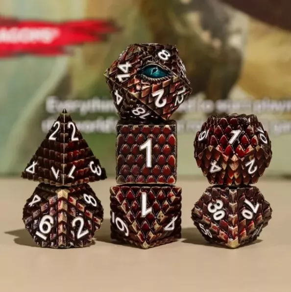Galactic Dice Premium Dice Sets - King Tarnished Red Set of 7 Dice with Tin