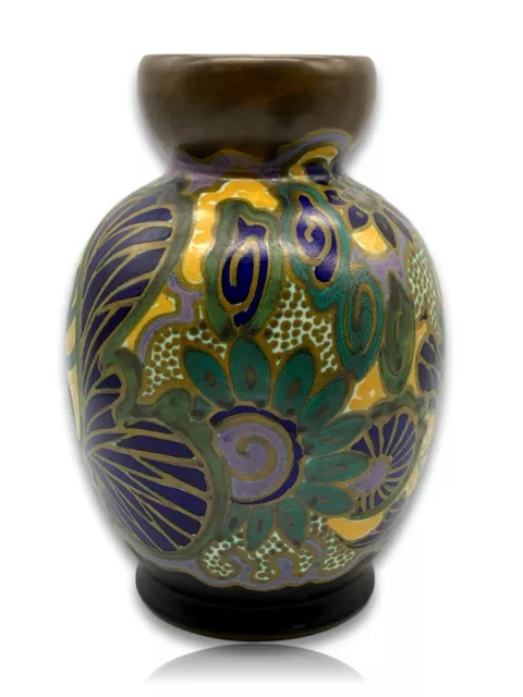 Jugendstil Keramik - Vase floral bemalt - Holland Gouda 2