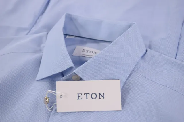 Eton NWT Dress Shirt 16 41 Contemporary In ~Solid Light Blue Small Houndstooth