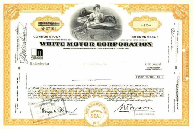 White Motor Corporation - Automotive Stock Certificate - Automotive Stocks