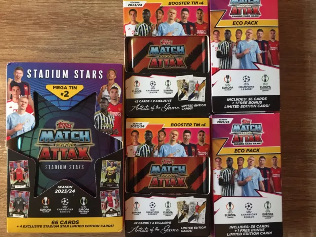 Pacchetto Topps Match Attax 2023/24 Mega Tin/2 Booster Tin/2 Eco Packs posta gratuita