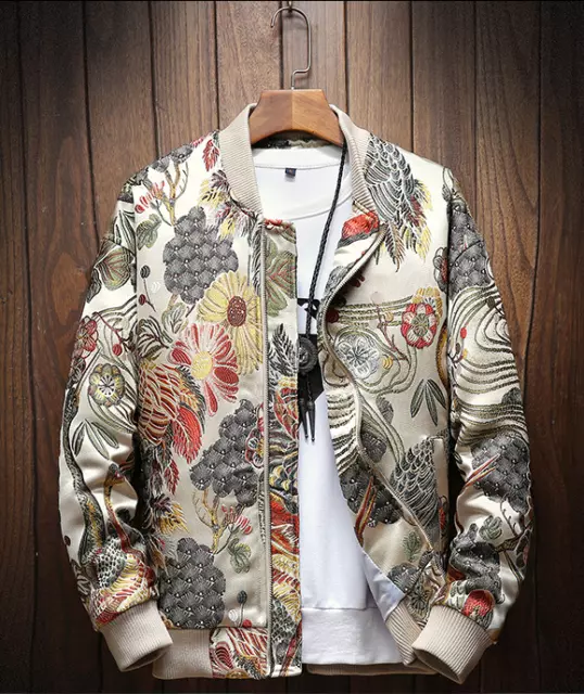 Men  Chinese Style Jacket Floral Embroidery CoatBaseball Cardigan Oversize Tops