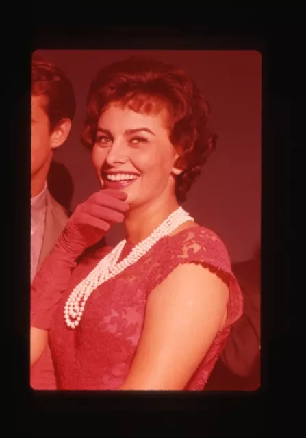 Sophia Loren 1950's Candid Smiling elegant red dress Original 35mm Transparency