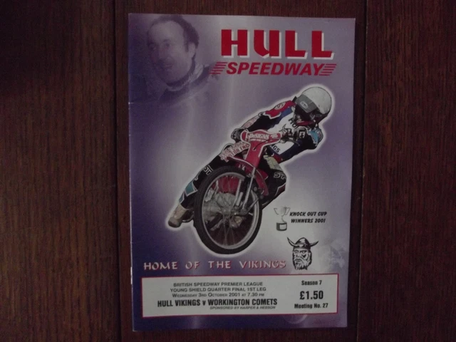 Hull Vikings v Workington Comets Young Shield Speedway Programme 03/10/01