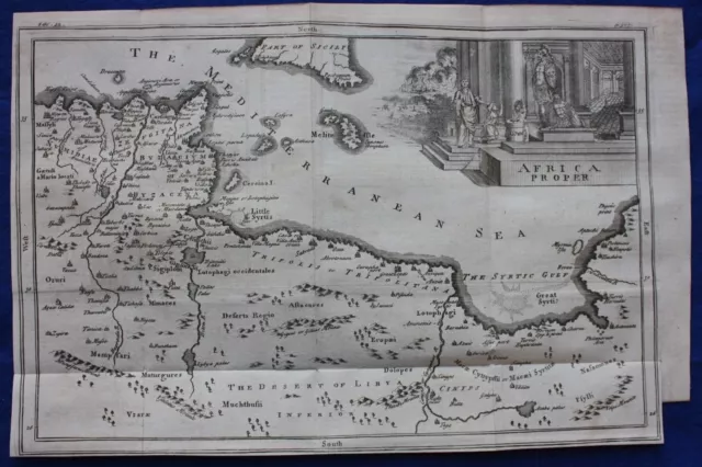 Original antique map 'AFRICA PROPER' NORTH AFRICA, CARTHAGE, ROMAN EMPIRE, 1747