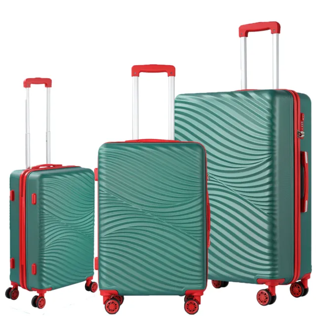 3 Pieces Luggage Set Hardshell Lightweight w/TSA Spinner Travel Suitcase Green