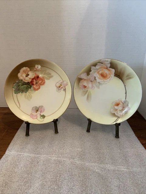 R S SILESIA Tillowitz, Antique 1910s, 6.25" Porcelain Floral Plate, Peach Roses