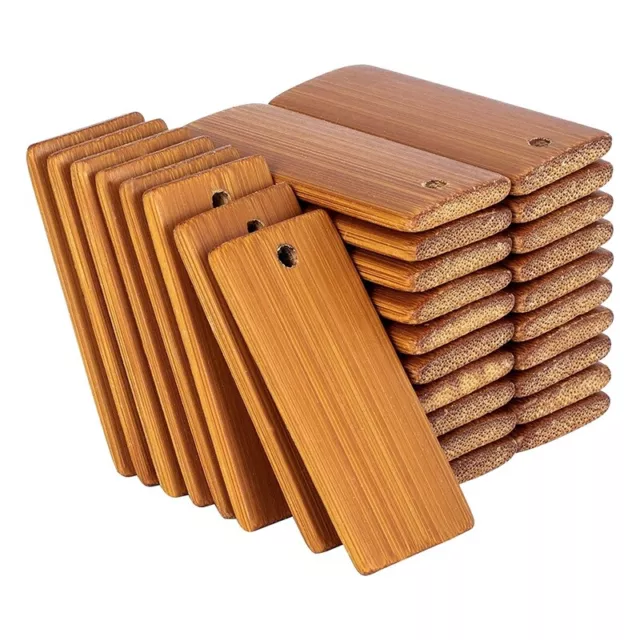 100Pcs 45X20Mm Rectangle Wooden Tags for Keychain Rings, Bamboo Unfinished3933
