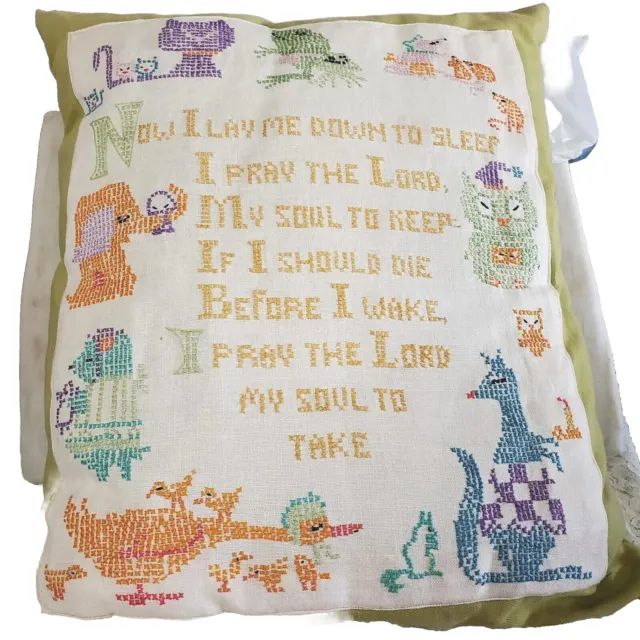 Embroidered Prayer Pillow Now I Lay Me Down Granny Cottagecore Handmade Gift