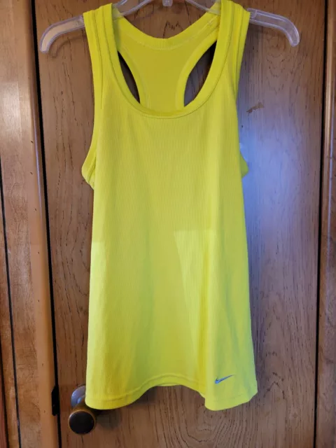 Womens Nike Dri Fit Tight Fit Racer Back Tanktop Neon Yellow Size Small