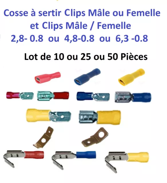 Cosse électrique isolée à sertir clips mâle-femelle de 0.5 à 6 mm² Lot 10-25-50