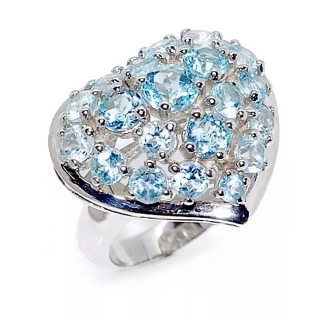 echter Sky Blautopas Herz Fingerring aus 925 Sterlingsilber Damen Edelsteine