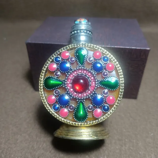 Exquisite Chinese Handmade Gemstone Cloisonné Beeswax Snuff Bottle