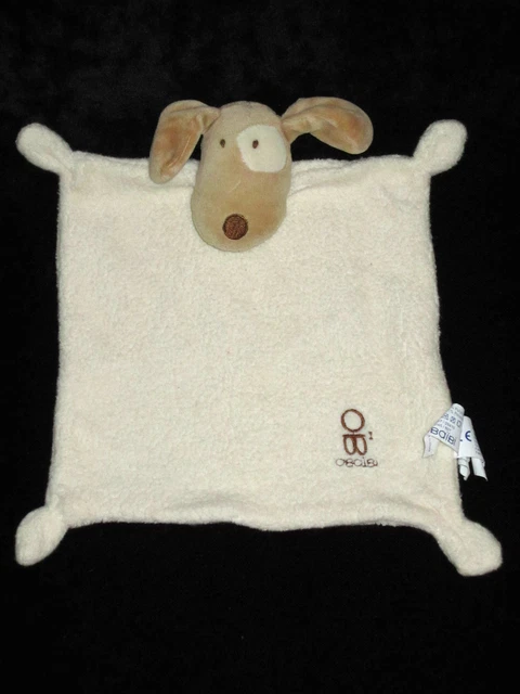 Doudou plat Chien écru blanc beige marron Obaïdi Okaïdi Obaïbi 25 cm