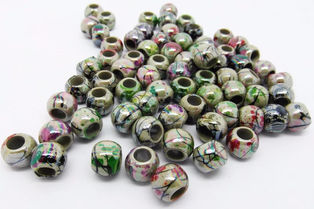 100 Acrylic Drawbench 8mm Beads AB Coated for Shimmer Large 4mm Hole J24729V