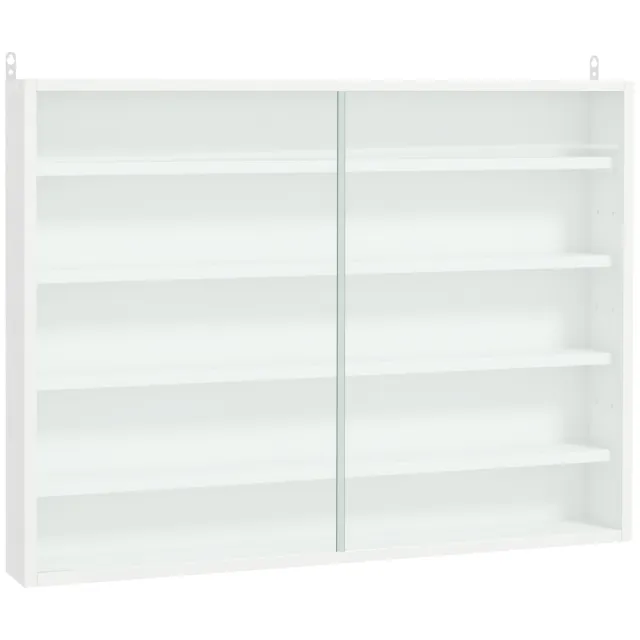 HOMCOM 5-Tier Wall Display Shelf Unit Cabinet w/ Shelves Glass Doors White