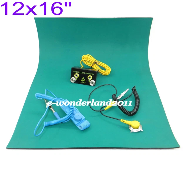 12X16&GREEN DESKTOP ANTI Static ESD Grounding Mat + Cord + Wrist Strap