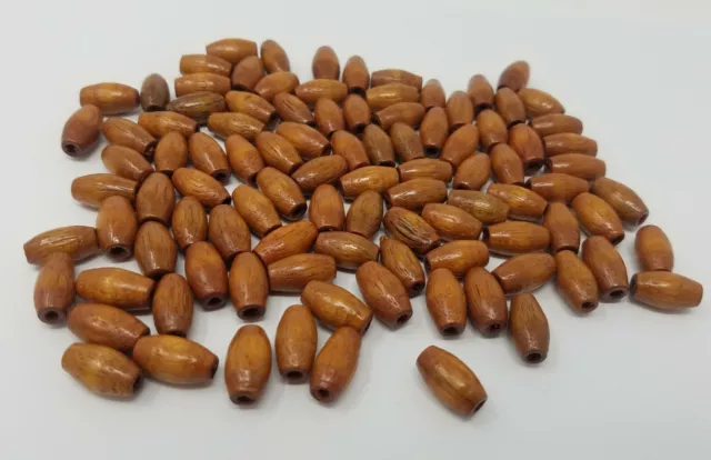 Lot of 100 Vintage Small Tan Wood Macrame Craft Jewelry Beads 14mm x 8mm Oval
