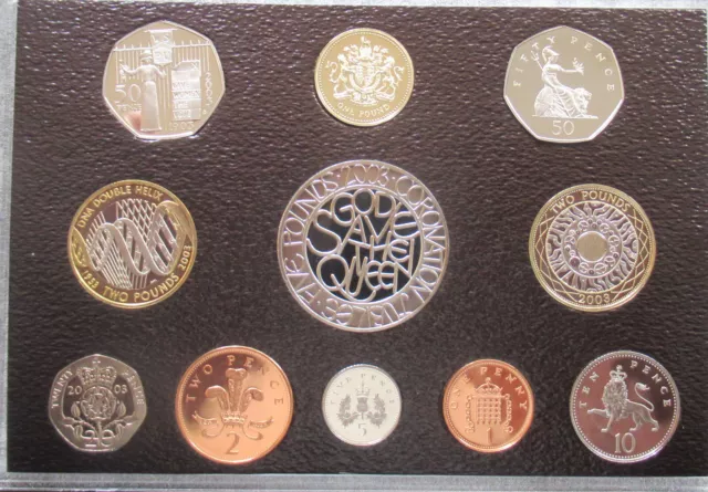 United Kingdom 2003 11 coin Deluxe Proof Set to Coronation Jubilee 5 Pounds NICE