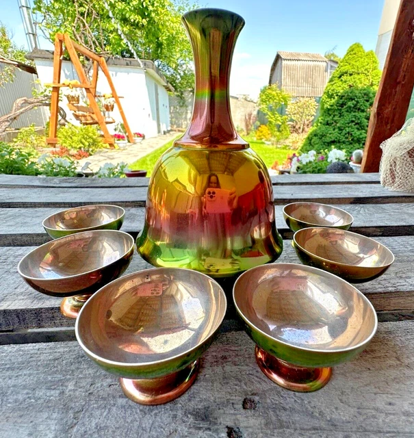 Vintage Aluminum Decanter Set YEREVAN USSR Armenia UFO Style. Rare!!!