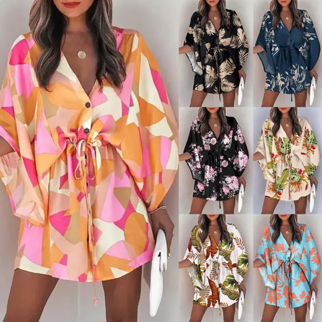 Plus Size Boho Beach Sundress Ladies Loose Tunic Summer Mini Dress Casual  #