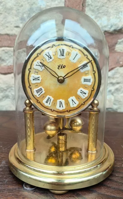 Cute Mini Vintage ELO Torsion Clock German Anniversary Brass Mantel Clock 1970