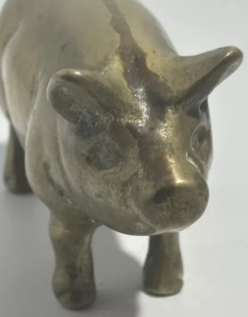 SOLID BRASS PIG HOG FIGURINE STANDING  4” vintage, Collectible.  2U 3