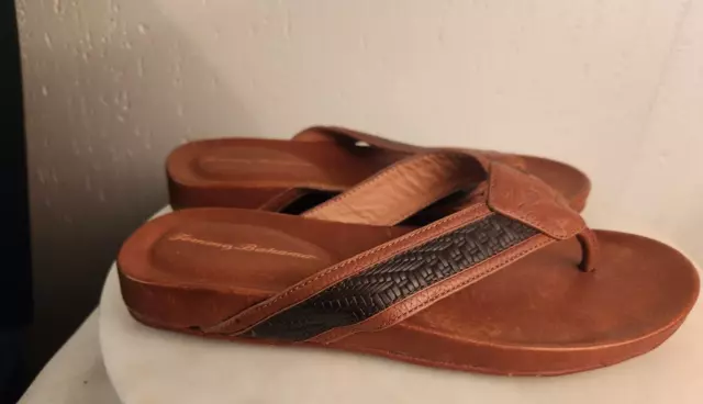 TOMMY BAHAMA MEN'S Brown Leather Slip On Thong Flip Flop Sandals sz 10 ...
