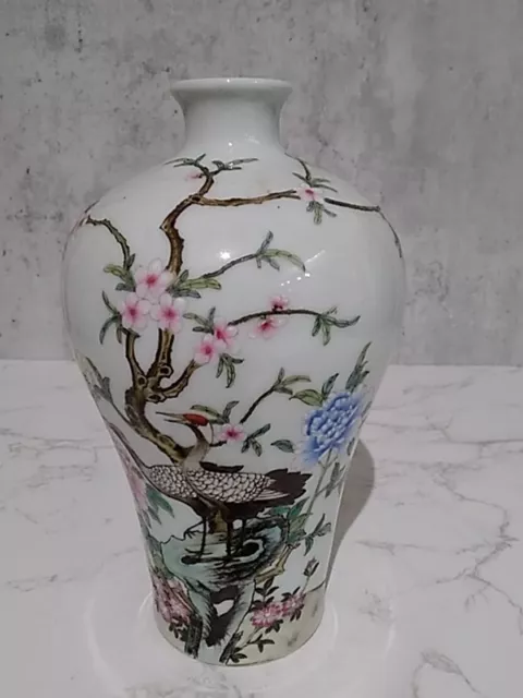 Antique  Chinese Porcelain families rose meiping with flower&birds ong Vase Mark