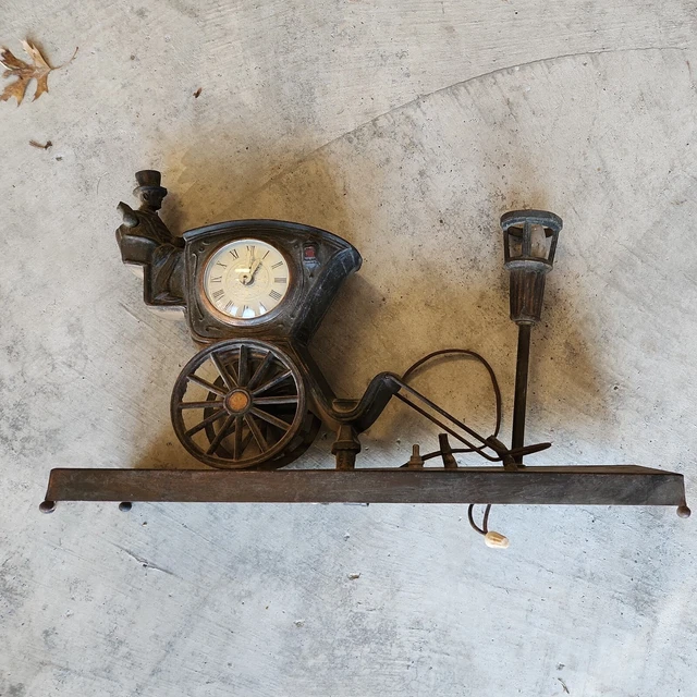 VINTAGE UNITED SESSIONS CLOCK 701 BRONZE BRASS HORSE CARRIAGE HANSOM CAB 4 parts