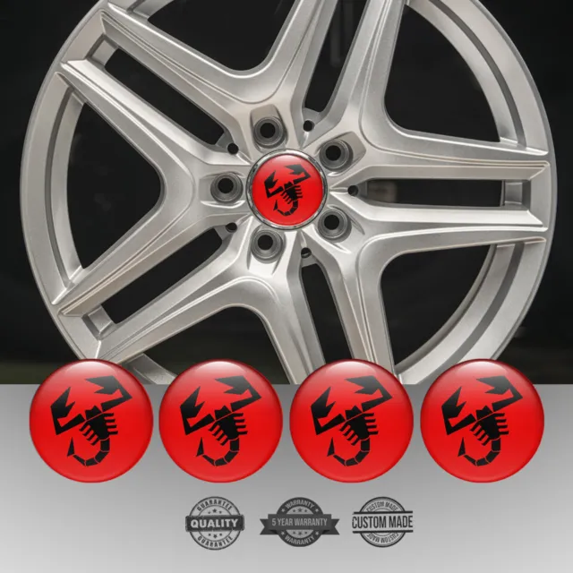 Set of 4 Silicone Center Wheel Cap Stickers Abarth Emblem Logo Decals Rims