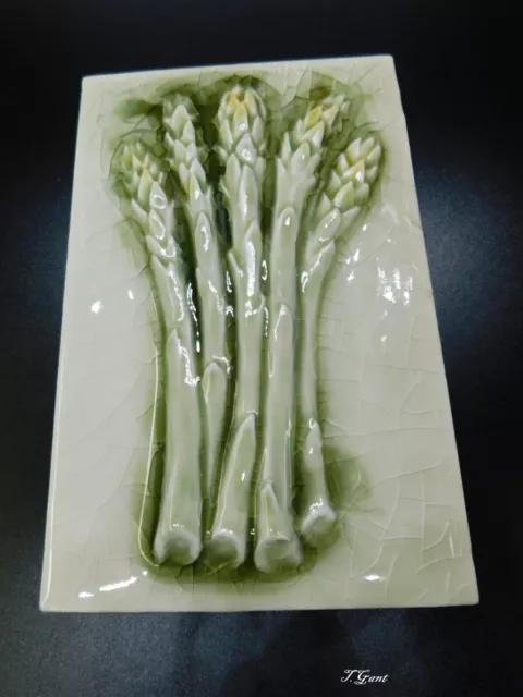 Stunning Pratt & Larson Raised Relief Asparagus Vegetable Tile Green Glaze