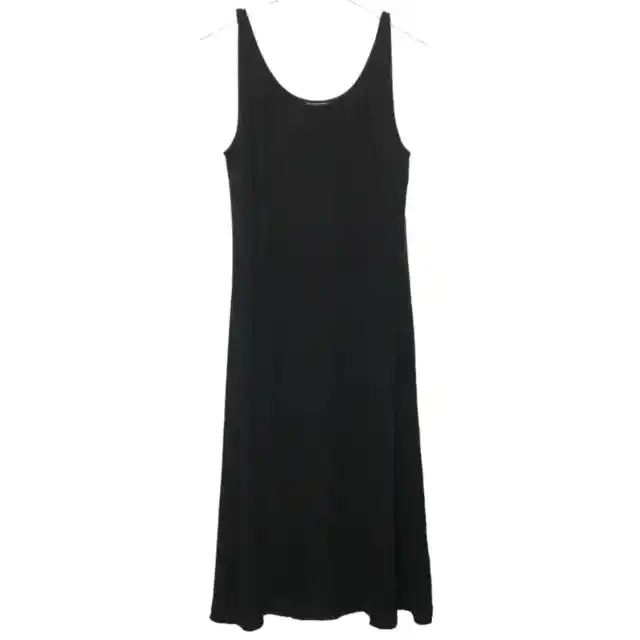 Eileen Fisher M Womens Black Sleeveless Midi Dress 100% Silk Scoop Neck *flaw