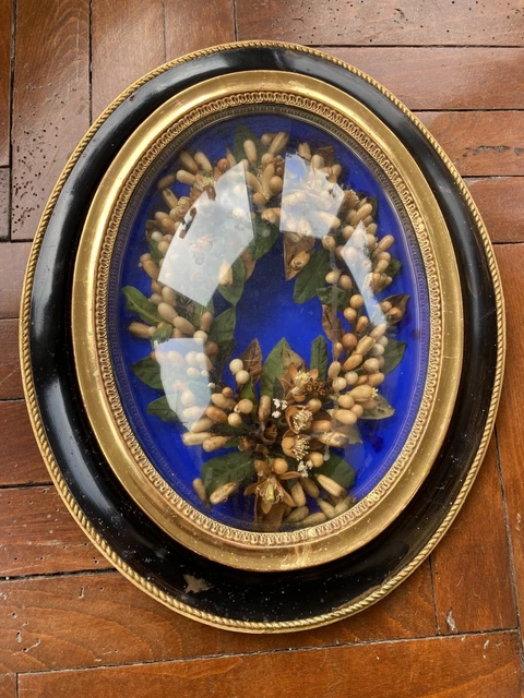 CADRE BOIS Doré Forme OVALE XIXe Louis Philippe Bouquet De MARIEE Verre Bombe D Imgx1200 762