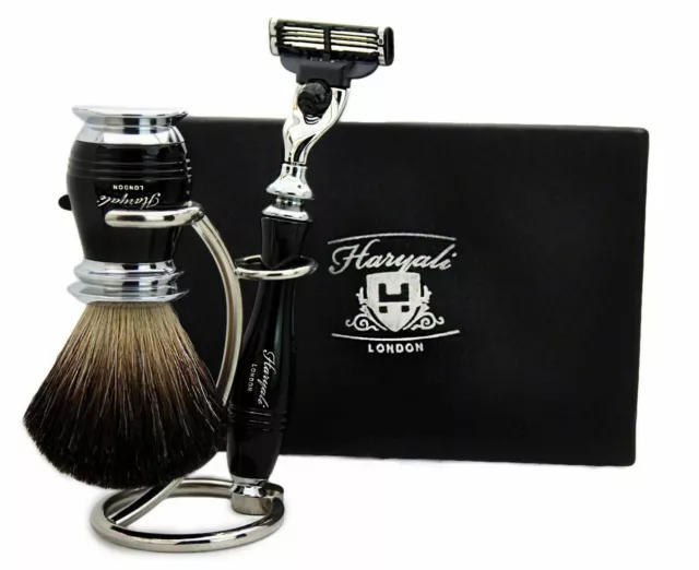 HARYALI LONDON Black 3-piece Pure Badger / Mach3 Shaving Set