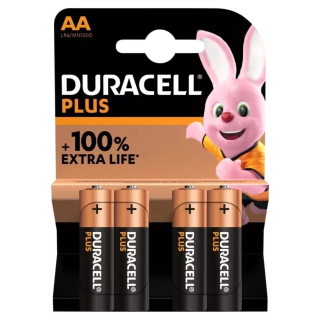 AA Duracell PLUS POWER Alkaline Battery MN1500 LR6 - Pack of 4 Batteries
