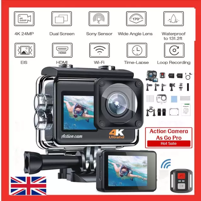 ✅4K Sport Go Pro 170° Action Camera UHD 24MP WiFi Waterproof w/ Remote Control~