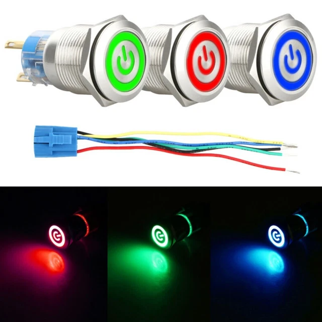 22mm 12V LED Symbole Puissance Marche-Arrêt Auto Bouton Poussoir Interrupteur