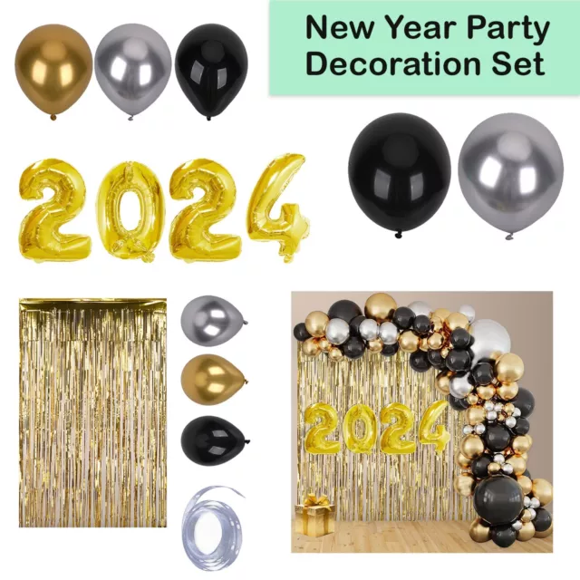 HAPPY NEW YEAR 2024 Arch Balloon Black & Gold arch Kit EVE PARTY DECOR
