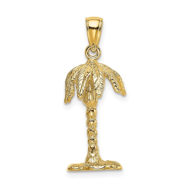 14K Yellow Gold 3-D Textured Palm Tree Charm