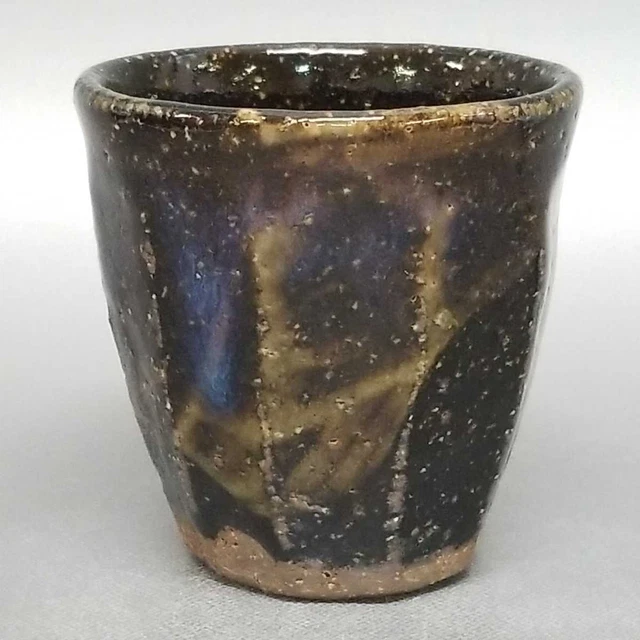 AK68)Japanese Pottery Hagi ware Guinomi Sake Cup Blue glaze  by Seigan Yamane