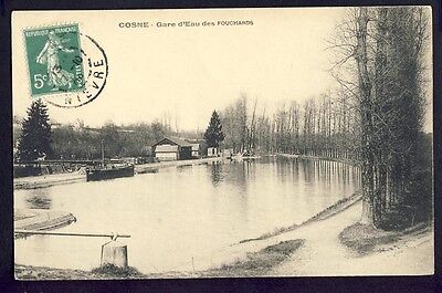 cpa RARE de 1908 COSNE COURS sur LOIRE (Nièvre) GARE d'EAU des FOUCHARDS Péniche