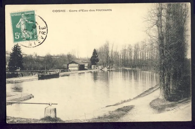 cpa RARE from 1908 COSNE COURSES sur LOIRE (Nièvre) GARE d'EAU des FOUCHARDS Péniche
