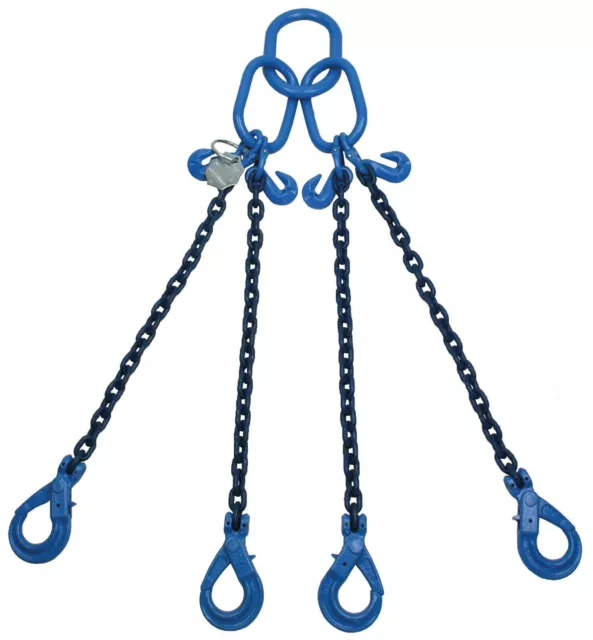Grade 100 4 Leg 8mm Chain Sling 5.3 tonne Lifting Rigging Safety Hook 2-6mtr