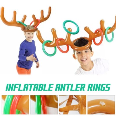 16 Pezzi Giocattoli Corna di Renna Gonfiabile Include Cerchietti Corna di Renna Gonfiabile Cappelli Anelli di Lancio Gonfiabili e Pompa per Giochi di Lancio Natale Forniture Festa 
