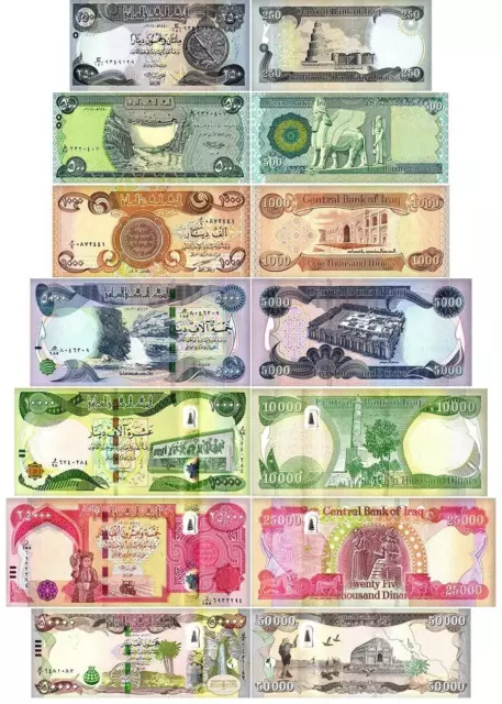 Iraqi Dinar / Full Set of the 7 IQD Banknotes: 250 - 50,000 Dinar 2018-2023, UNC