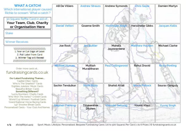 Cricket Fundraising Cards What A Catch 10 Pack A5 Club Pub Charity Scratch Draw