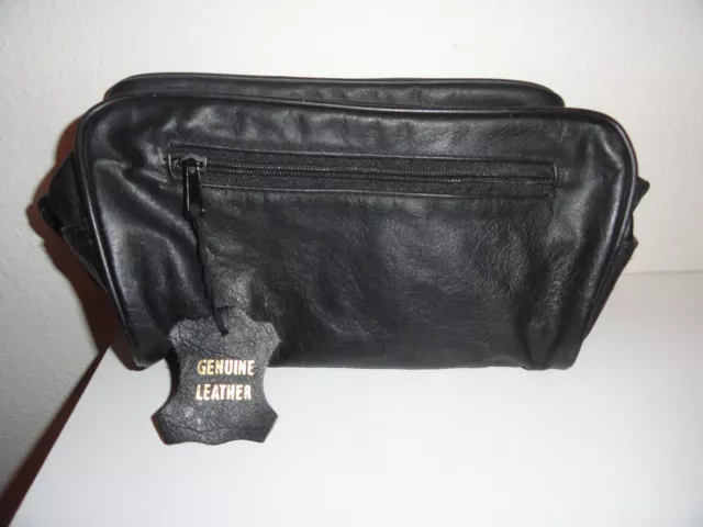 Men's Black Genuine Leather Toiletry Bag-New