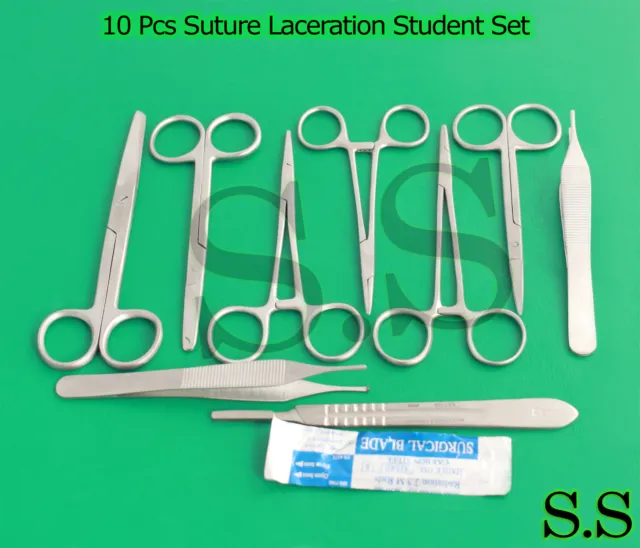 10 Pcs Suture Laceration Medical Student Surgical Instruments Kit+5 Blades#23